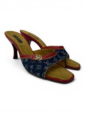 Vintage Louis Vuitton Monogram Denim Mules, Size 38.5 EU